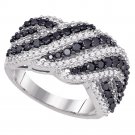 10K White Gold Black Color Enhanced Diamond Striped Cocktail Band Ring 1-1/2