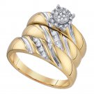 10K Yellow Gold Round Diamond His Hers Matching Wedding Bridal Ring Band Set 1/5
