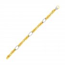 14k Two-Tone Gold Textured Oval and Round Chain Bracelet