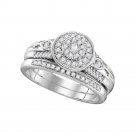 10k White Gold Round Diamond Halo Bridal Wedding Engagement Ring Band Set 3/8