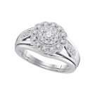 10k White Gold Round Diamond Floral Halo Bridal Wedding Engagement Ring Band Set