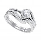 10k White Gold Round Diamond Swirl Bridal Wedding Engagement Ring Band Set 1/2