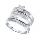 10k White Gold His Hers Round Diamond Cluster Matching Bridal Wedding Ring Set