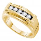 14k Yellow Gold Mens Round Diamond Single Row Ridged Edges Wedding Band Ring