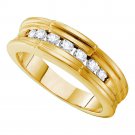 0.50 CT 14k Yellow Gold Mens Round Cut Diamond Ridged Edges Wedding Band RING