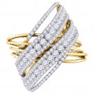 14kt Yellow Gold Womens Round Diamond Crossover Open Strand Cocktail Ring