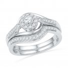 10k White Gold Round Diamond Cluster Bridal Wedding Engagement Ring Set 1/2 Ctw