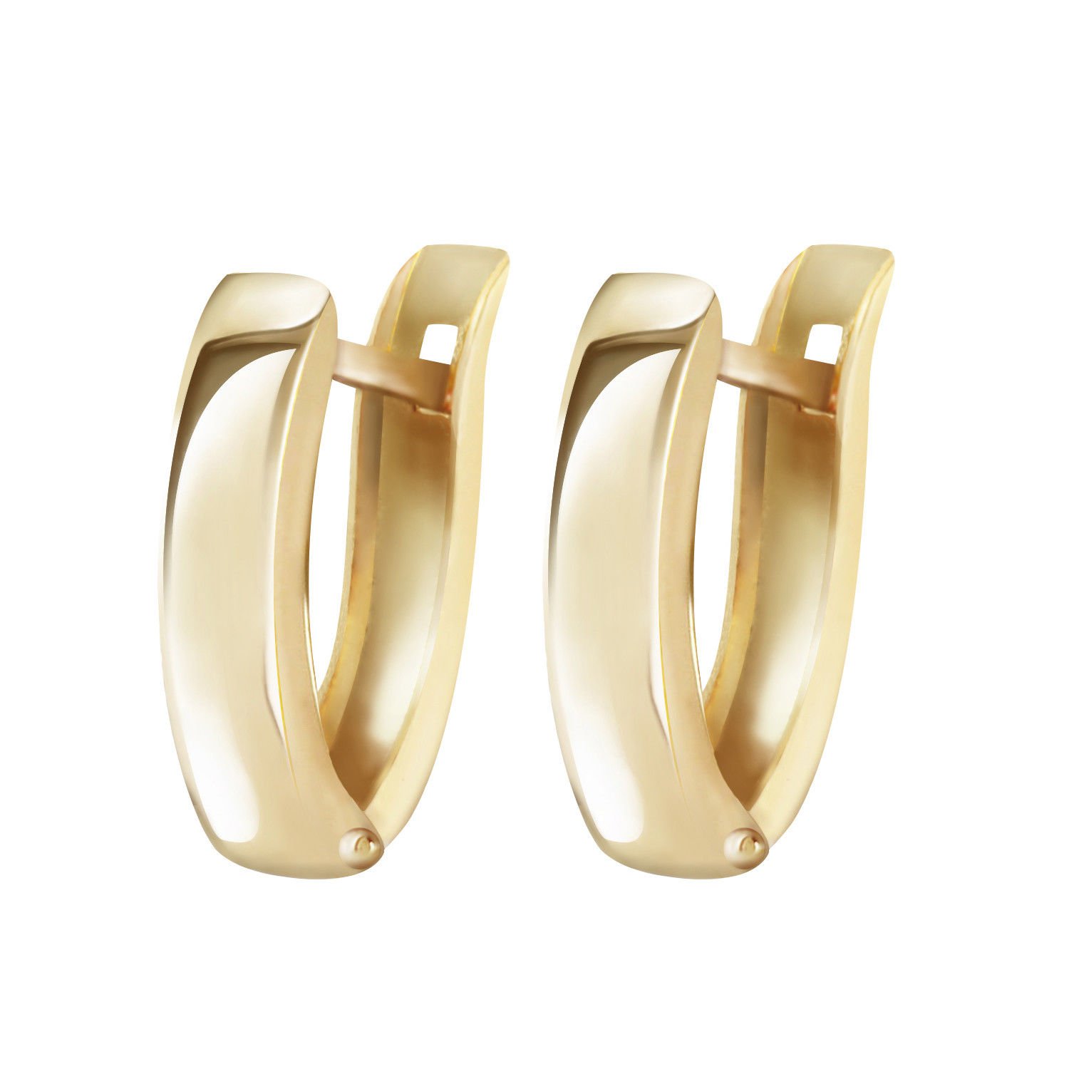 14k Solid Gold Oval Hoop Huggie Earrings 4635