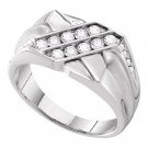 14k White Gold Mens Round Diamond Double Row Rectangle Band Ring 5/8 Cttw