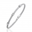 Basket Weave Bangle with Cross Diamond Accents in Solid 14k White Gold (4.0mm)