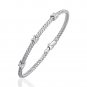 Basket Weave Bangle with Cross Diamond Accents in Solid 14k White Gold (4.0mm)
