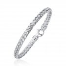 Fancy Weave Bangle in Real 14k White Gold (5.0mm) Womens Unique Fashion Bracelet