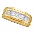 14k Yellow Gold Mens Round Diamond Ridged Wedding Band Ring 1/2 Cttw