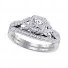 Diamond Princess Cut Wedding Engagement Ring Band Set 3/8 Carat 10k White Gold