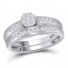 14kt White Gold Round Diamond Cluster Bridal Wedding Engagement Ring Band Set