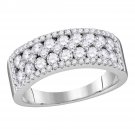 10k White Gold Womens Round Pave-set Diamond Double Two Row Band Ring 1-1/2