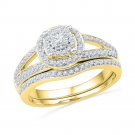 10k Yellow Gold Round Diamond Halo Split-shank Bridal Wedding Bridal Ring Set