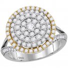 14k Two-tone Gold Womens Round Diamond Concentric Circle Cluster Ring 1-3/8 Cttw
