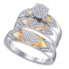 10k Two-tone Gold His Her Round Diamond Cluster Matching Bridal Wedding Ring Set