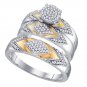 10k Two-tone Gold His Her Round Diamond Cluster Matching Bridal Wedding Ring Set