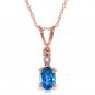 14K Solid Rose Gold Necklace withNatural Diamond & Blue Topaz