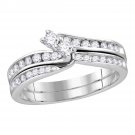 14k White Gold Round Diamond 2-Stone Bridal Engagement Wedding Ring Set 1/2 Ctw