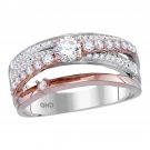 14k Two-tone Rose Gold Womens Round Diamond Crossover Band Ring 3/4 Cttw