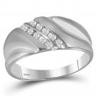Mens Real Diamond Wedding Band Ring 1/8 Cttw Solid Sterling Silver Anniversary