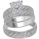 14k White Gold His Hers Diamond Heart Stripe Matching Bridal Wedding Ring Set