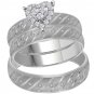 14k White Gold His Hers Diamond Heart Stripe Matching Bridal Wedding Ring Set