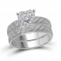 14k White Gold His Hers Diamond Heart Stripe Matching Bridal Wedding Ring Set