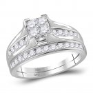 14kt White Gold Princess Diamond Bridal Wedding Engagement Ring Band Set 7/8 Ctw