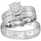 14k White Gold His Hers Round Diamond Cluster Matching Bridal Wedding Ring Set