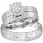14k White Gold His Hers Round Diamond Cluster Matching Bridal Wedding Ring Set