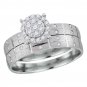 14k White Gold His Hers Round Diamond Cluster Matching Bridal Wedding Ring Set