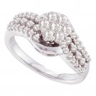 14k White Gold Womens Round Diamond Flower Cluster Contoured Ring 3/4 Cttw