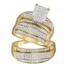 10k Yellow Gold His Hers Diamond Rectangle Cluster Matching Wedding Ring Set