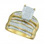 10k Yellow Gold His Hers Diamond Rectangle Cluster Matching Wedding Ring Set