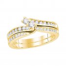 14k Yellow Gold Round Diamond 2-Stone Bridal Wedding Engagement Ring Set