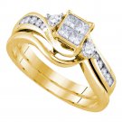 10k Yellow Gold Diamond Princess Bridal Wedding Engagement Ring Set 1/2