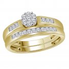10kt Yellow Gold Round Diamond Cluster Bridal Wedding Engagement Ring Band Set