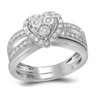 10k White Gold Womens Diamond Heart Bridal Wedding Engagement Ring Band Set