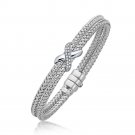 Diamond Accented X Station Weave Bangle in 14k White Gold (.17 cttw) Womens