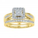 10k Yellow Gold Womens Round Diamond Cluster Bridal Wedding Engagement Ring Set