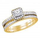 10kt Yellow Gold Princess Diamond Bridal Wedding Engagement Ring Set 5/8 Ctw