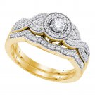 10k Yellow Gold Round Diamond Bridal Wedding Engagement Ring Band Set 3/8 Cttw