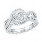 10kt White Gold Round Diamond Bridal Wedding Engagement Ring Band Set 5/8 Ctw