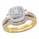 14kt Yellow Gold Princess Diamond Bridal Wedding Engagement Ring Set 1/2 Ctw