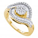 14k Yellow Gold Round Diamond Flower Cluster Baguette Concentric Ring 1.00 Cttw