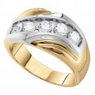 14k Yellow Gold Mens Round Diamond Single Row Two-tone Large Band Ring 1 Cttw